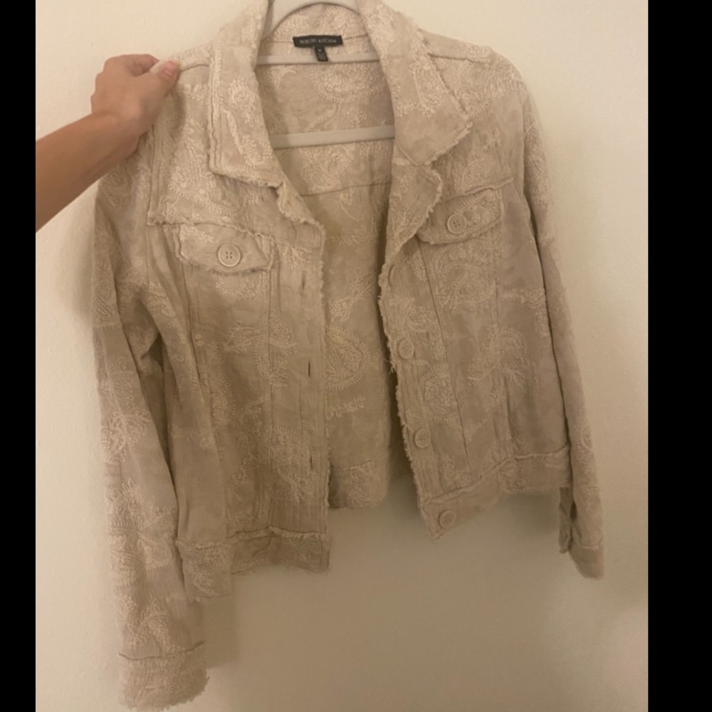 Off White Floral Stitched Jacket - image 1